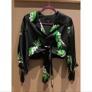 100% Silk Designer Floral Black Blouse
